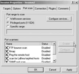 Опции Port Scan в NessusWX