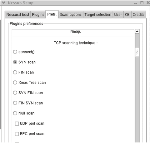 Вкладка предпочтений Nessus (Preferences)