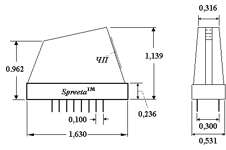 Внешний вид и размеры модуля Spreeta; ЧП – чувствительная поверхность