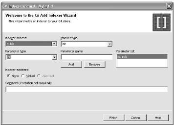 Диалог C# Indexer Wizard