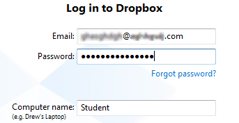 Ввод регистрационных данных в Dropbox