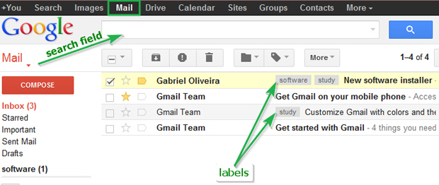 Интерфейс Gmail. Использование ярлыков