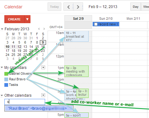 Пример общего календаря Google Apps
