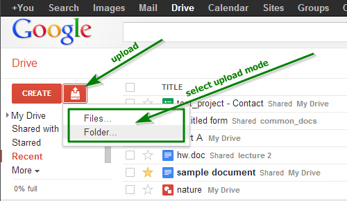Загрузка файлов в облачное хранилище Google Drive через веб-интерфейс