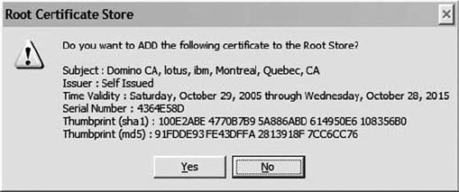 Диалоговое окно запроса на добавление сертификата в хранилище корневых сертификатов