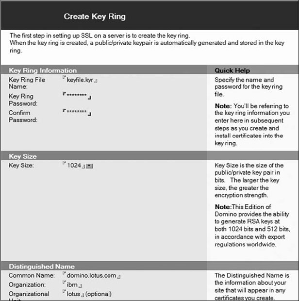 Форма Create Key Ring (Создание кольца для ключей)