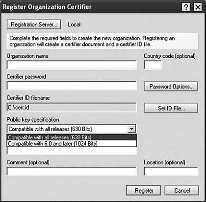 Регистрация сертификатора организации с 1024-битовым общим ключом