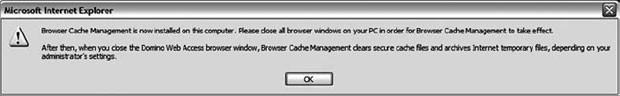 Сообщение для подтверждения установки Browser Cache Management