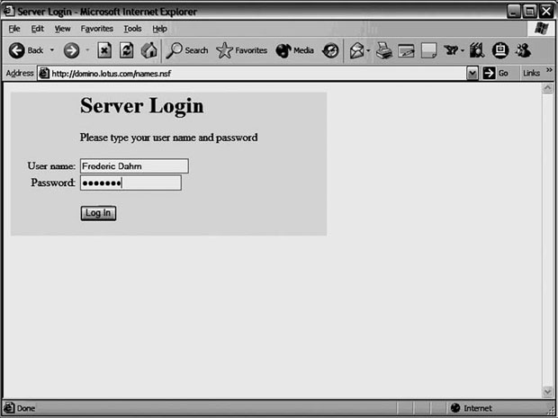 Базовая форма Server Login (Вход на сервер)