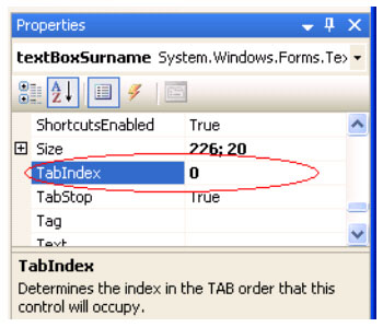 Задание свойства TabIndex для элемента контроля