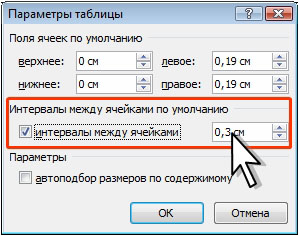 Установка интервалов между ячейками