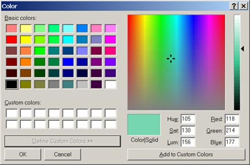 Диалоговое окно ColorDialog, позволяющее выбрать цвет