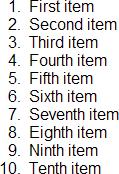  Числовые маркеры пунктов  1-9 имеют дополнительное заполнение, чтобы они выравнивались справа с пунктом 10