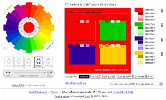 Тетрадическая цветовая схема в сетевом цветовом генераторе