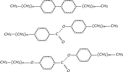 Химические структурные формулы некоторых молекул, используемых в ЖКИ