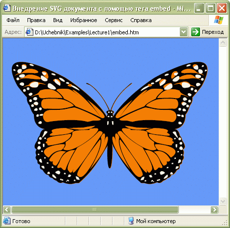 Встраивание SVG–документа   при помощи тега embed