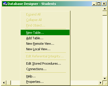 Окно Конструктора базы данных
