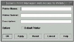 Окно "добавить принтер" в Solaris Print Manager