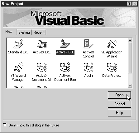 Диалоговое окно нового проекта в Visual Basic 6