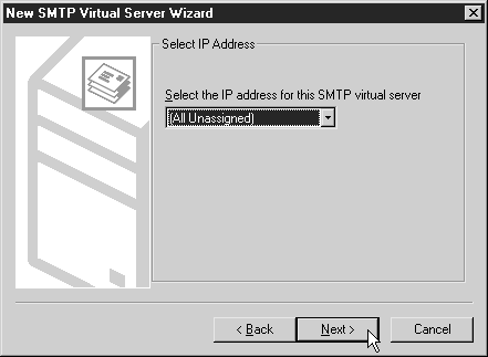 Окно мастера создания виртуальных SMTP-серверов для указания IP-адреса