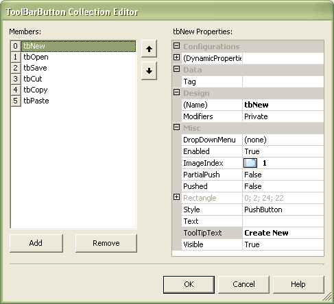 Редактор ToolBarButton Collection Editor