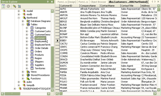 Просмотр таблицы Customers базы данных NorthwindCS