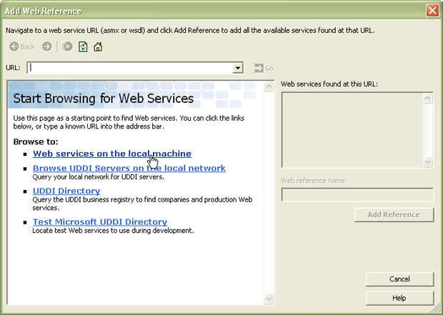 Окно Add Web Reference