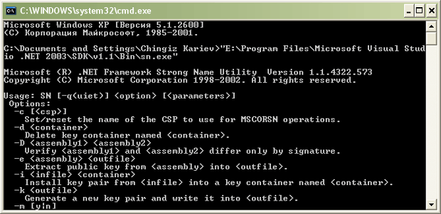 Запуск  sn.exe из командной строки Windows