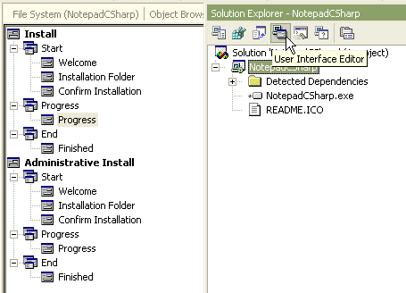  Кнопка User Interface Editor и деревья  диалоговых окон