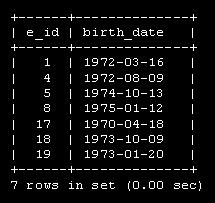 Поиск по дате рождения с использованием оператора >=