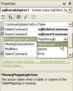  Свойство MissingMappingAction объекта DataAdapter в приложении VisualTableMappings