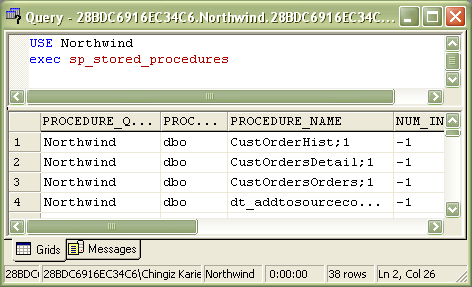 Вывод списка хранимых процедур базы данных Northwind