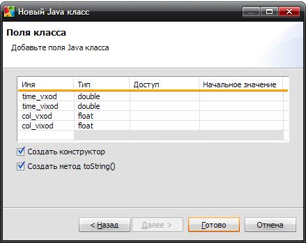 Вторая страница Мастера создания Новый Java класс