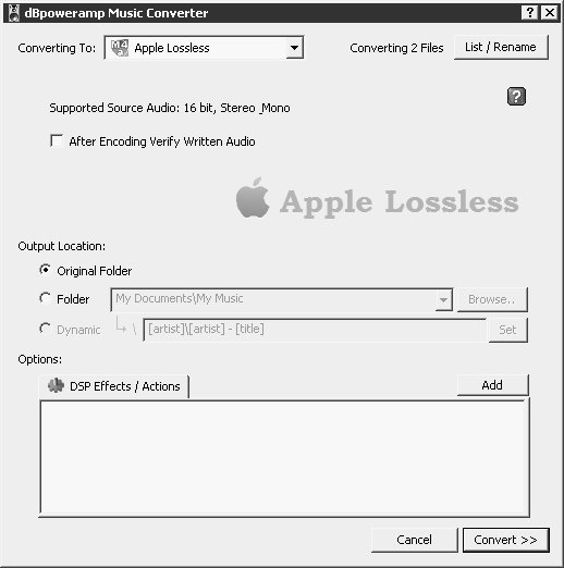 Конверсия в Apple Lossless (ALAC)