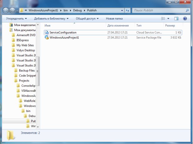 Генерация конфигурационных файлов сервиса для его публикации и визуализация поддиректории Publish