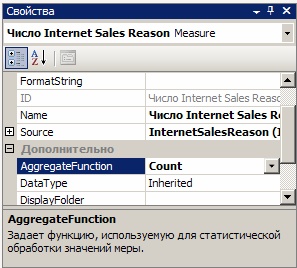  Свойства меры "Число Internet Sales Reason"