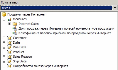 Группа мер и вычисляемые элементы в перспективе "Продажи через Интернет"