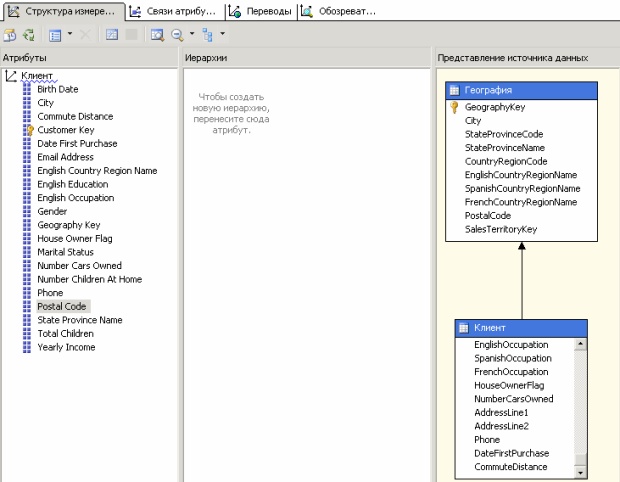  Измерение  "Клиент" с добавленными атрибутами из таблицы "География"