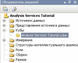  Куб Analysis Services Tutorial в обозревателе решений 