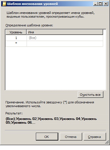  Диалоговое окно "Шаблон именования уровней"