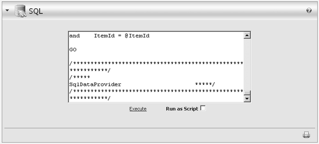 Страница SQL со вставленным SQL-скриптом