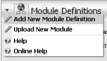 Меню страницы Module Definitions