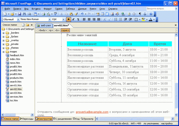 Измененное форматирование таблицы