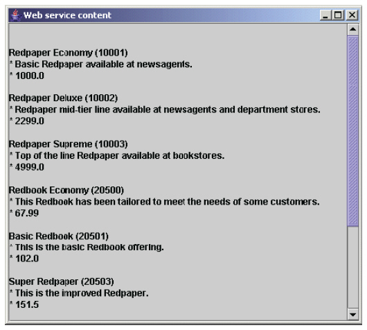 Окно Java, в котором отображен результат работы Web-сервиса
