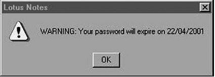 Диалоговое окно предупреждения об окончании срока действия пароля