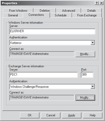 Вкладка Connections страницы свойств службы ADC