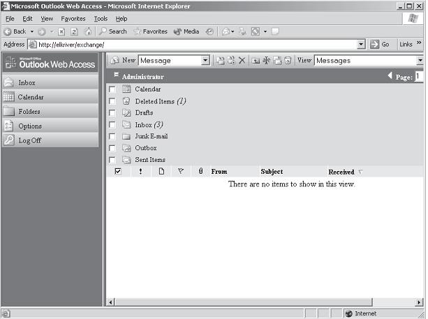 Интерфейс OWA с примененным ограниченным значением DefaultMailboxFolderSet