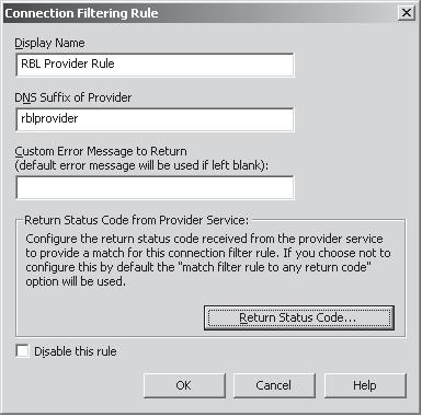  Диалоговое окно Connection Filtering Rule (Правило фильтрации соединения)