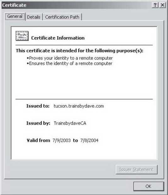 Вкладка General страницы свойств сертификата для контроллера домена