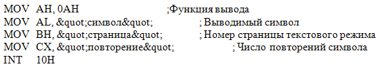 Вызов функции 0AH прерывания 10H